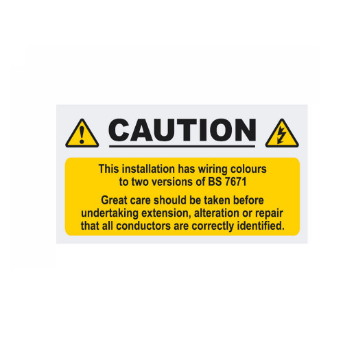 Caution Labels 2 Colour Wiring BS7671 90mm x 50mm