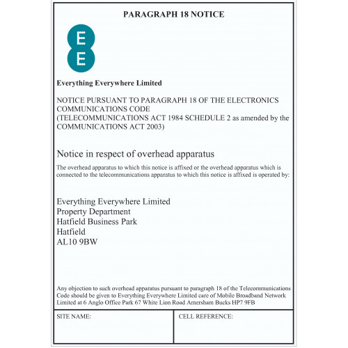 EE - Paragraph 18 - Sign - 210mm x 297mm x 1mm PVC - Adhesive - Hole Punched (TO BE REPLACED BY PARA75 ONCE STOCK SOLD)