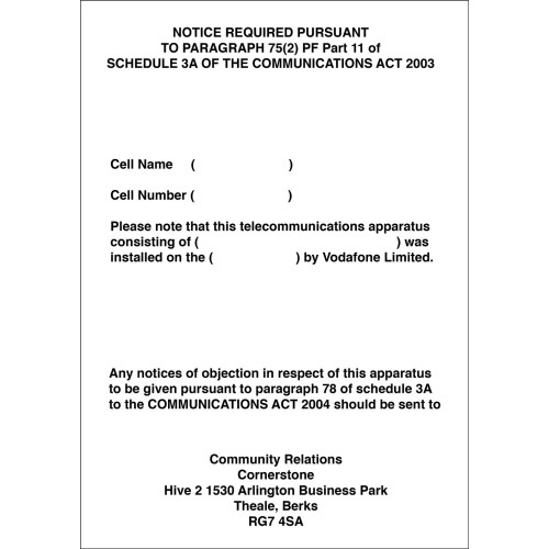 Vodafone Paragraph 75 - Cornerstone - 210mm x 297mm 1.2mm Foamex Self Adhesive