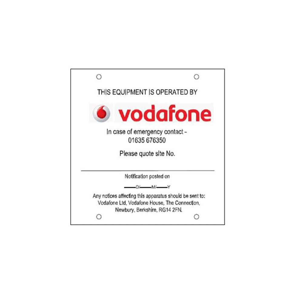 Vodafone Paragraph 75 Label - 100mm x 100mm - Self-Adhesive Vinyl