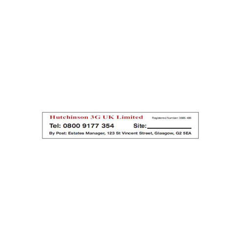 Hutchinson Site Reference Sticker - 165mm x 30mm - adhesive