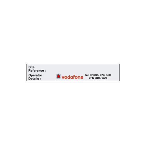 Vodafone Site Reference Sticker - 165mm x 30mm - adhesive