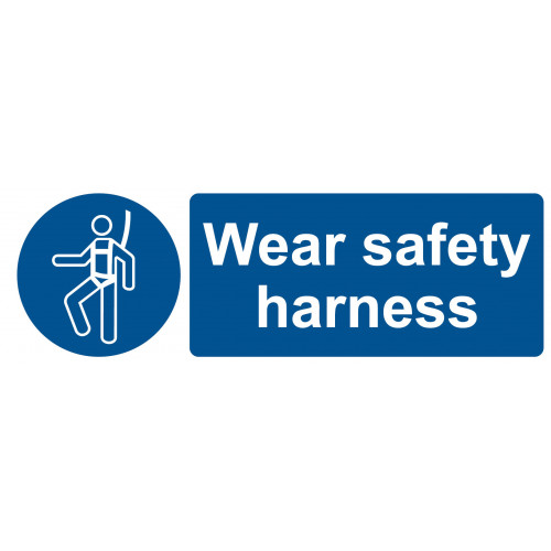 “WEAR SAFETY HARNESS” Sign - 300mm x 100mm x 1mm PVC