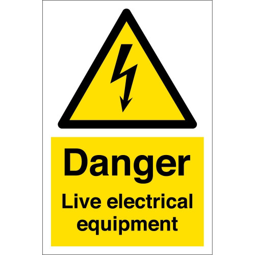 Danger - Live Electrical Equipment - 300mm x 200mm White Self Adhesive PVC labels