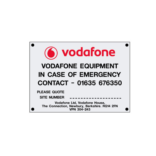 Vodafone 'G' Equipment Label - 100mm x 70mm x 1mm - Self Adhesive