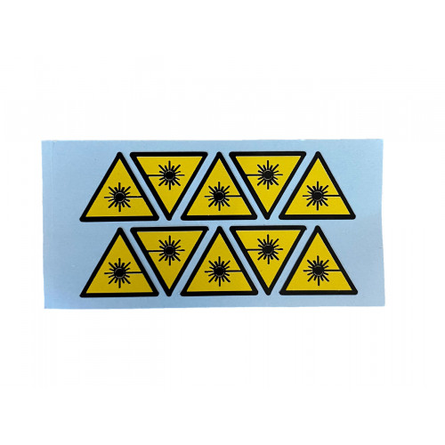 Starburst warning label - 15x15mm Triangle - (PRICE PER SHEET OF 10)